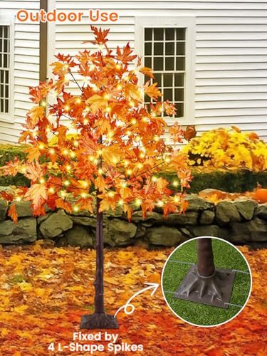 MapleTree 2Pack 5FT Artificial Fall Trees with LED Lights, Outdoor/Indoor Decor