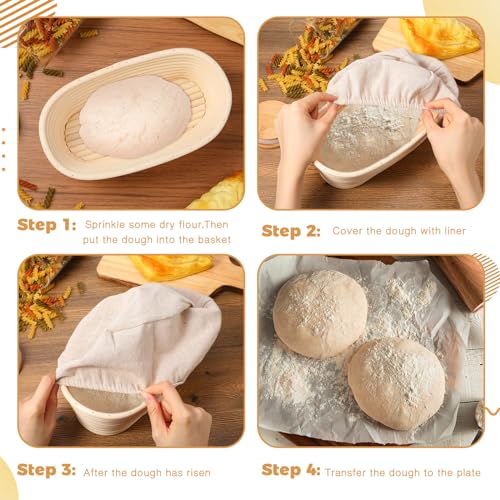 Gejoy 12-Pack Oval Bread Proofing Baskets 10 Inch with Liners & Scrapers