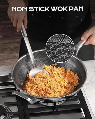 NeoForge 12 Inch Hybrid Wok with Lid - Honeycomb Crystal Nonstick & Even Heat
