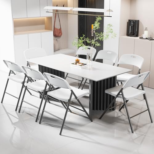 6 Pack Folding Plastic Chairs - Portable Indoor Outdoor Seating, 350 lbs Capacity, White Variation