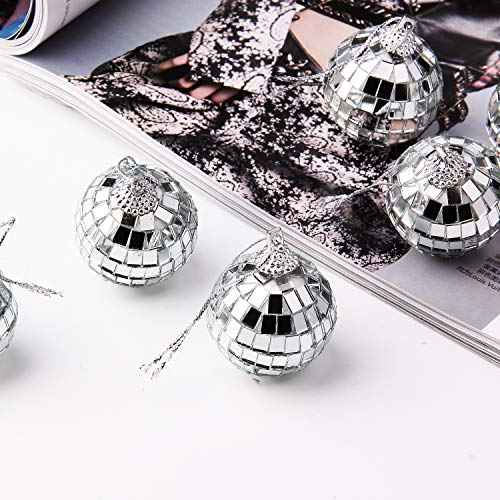 12 Pcs Silver Disco Mirror Ball for Party Decoration, Christmas Tree Wedding Birthday Party Ornaments(4CM)