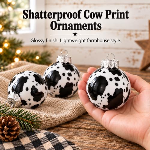 Cow Print Western Christmas Ornaments 16pcs 2.4in – Evernne Black/White