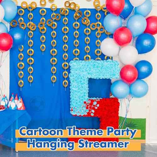 4 Pcs 46 Ft Gold Rings Garlands Cartoon Themed Birthday Party Decorations 7.87 Inch Gold Rings Hanging Streamers Banner Background for Cartoon Theme Birthday Party Supplies