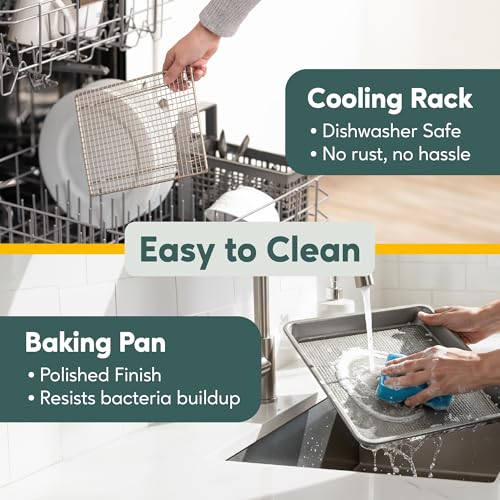 Quarter Size Aluminium Baking Sheet Pan with Wire Rack Set - 13x10 Inches - Most Popular Variation