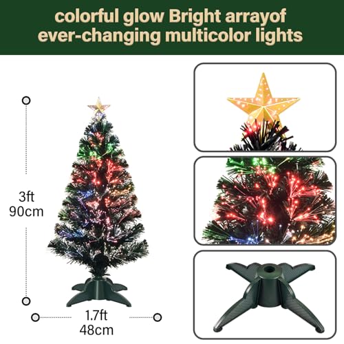 HABAGOU 3ft Pre-Lit Fiber Optic Christmas Tree with Top Star - Mini USB lights