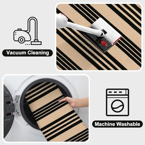 Outdoor Rug 3x5 ft Black and Tan Striped Porch Mat - Farmhouse Decor, Durable & Easy to Clean - Variation: Tan/Black Stripe / 3' x 5'