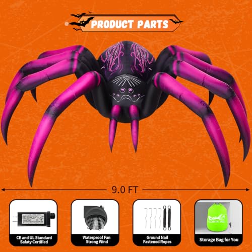 9 FT Halloween Inflatable Purple Gradient Spider with LEDs Outdoor Decor