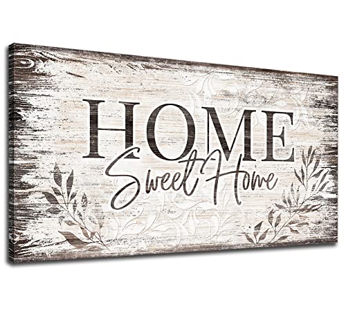 ArteWOODS Large Dark Brown Farmhouse Wall Art Sign - Home Sweet Home Canvas 40x20 in - Rustic Living Room Decor Variation of Home Sweet Home / Wrapped Canvas / 40L x 20W