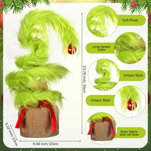 VioraWhite 14-Inch Whimsical Christmas Tree with Elf Hair - Lime Green Holiday Decor