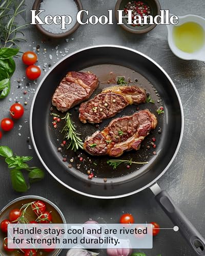 Marble Red Cook N Home 8/9.5/11-Inch 3-Piece Nonstick Frying Pan Set, Induction Compatible