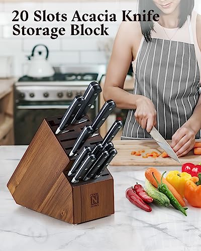 Acacia Wood 20-Slot Universal Knife Block - Natural Finish, No Knives