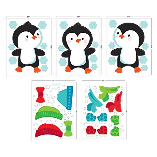 Paper Riot Co. Penquin Stacking Christmas Holiday Wall Stickers Removable for Family Activity Classroom Kids Room Nursery Bedroom Home Decor 65 Count Decals
