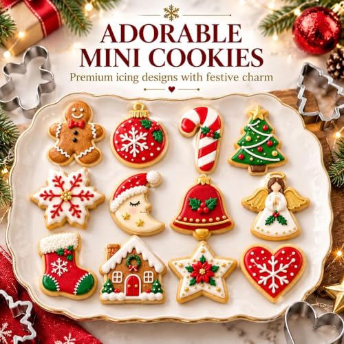 KAISHANE Style2 Mini Christmas Cookie Cutters Set - 12 Stainless Steel Shapes