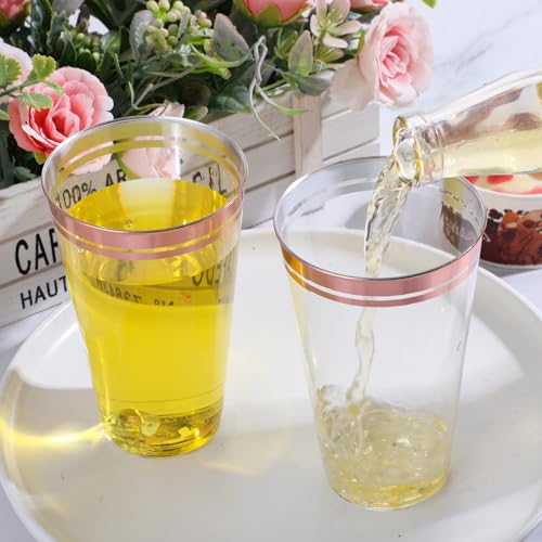 Sliner 16 oz Rose Gold Rim Disposable Plastic Cups, 50 Pcs per Pack (Pack of 3) – Heavy Duty Double Rim