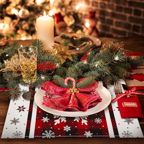 ARPOVIST Snowflakes Buffalo Plaid Christmas Placemats Set of 4 - 12x18 in (Variation: Snowflakes1)