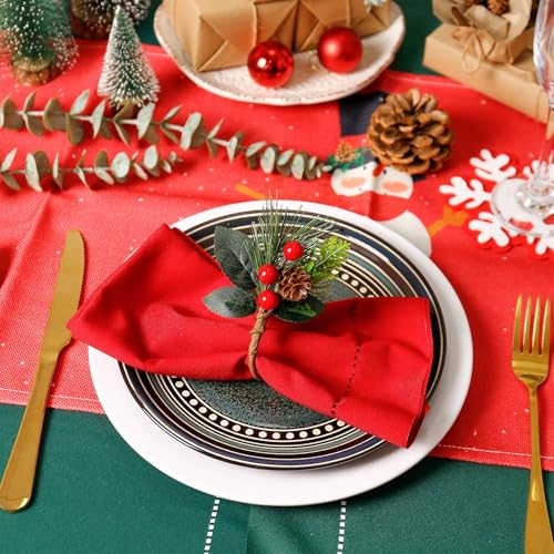 Getfitsoo Christmas Pinecone Napkin Rings Set of 12 with Berry Leaves - Rustic Holiday Table Decor