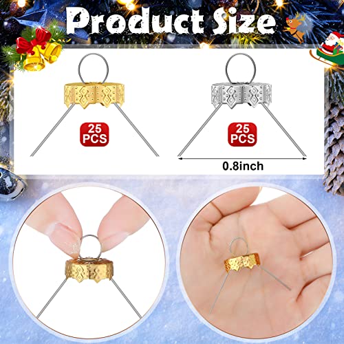 Round Christmas Ornament Cap Replacement Hangers - Gold and Silver Caps for Christmas Tree Ceramic, Glass, Porcelain Top Hanging Ornaments (50 Pieces)