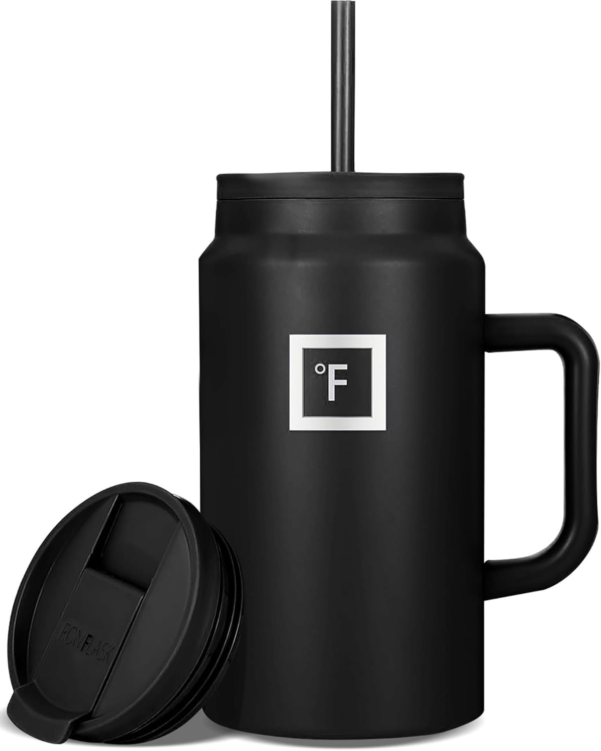 IRON °FLASK Co-Pilot Insulated Mug w/Straw & Flip Cap Lids - Cup Holder Bottle for Hot, Cold Drink - Leak-Proof - Water, Coffee Portable Travel Mug - Cobalt Blue, 50 Oz