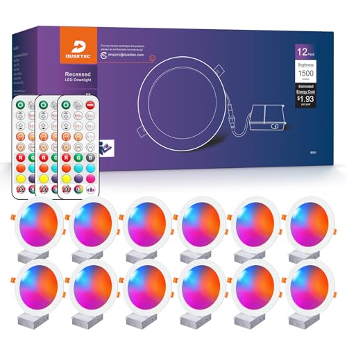 DUSKTEC 6 Inch Canless Recessed Lighting Kit - Color Changing, Remote Control, 12 Pack
