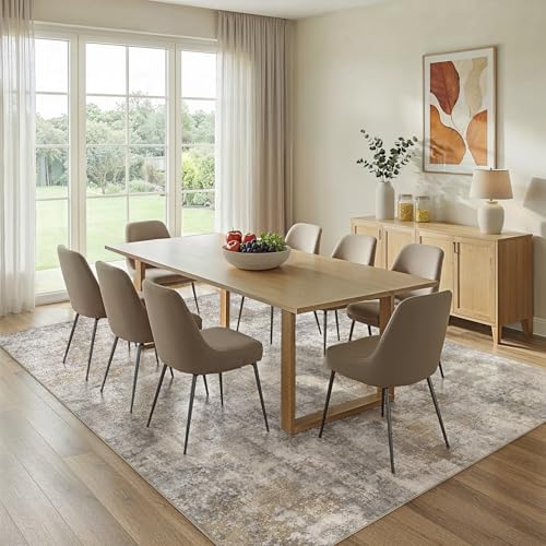 Light Brown Grey 9x12 Washable Abstract Area Rug - Non-Slip Living Room Carpet