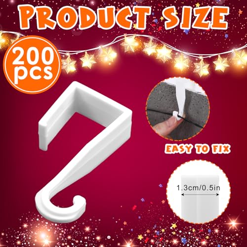Amyhill 200 Pcs Christmas Gutter Light Hooks for Outdoor String Lights Weatherproof Plastic Hangers
