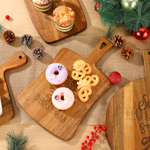 SiliFine Christmas Cutting Boards Set - 4 Acacia Wood Boards with Handles