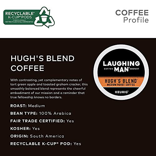 Laughing Man Hugh's Blend Keurig Coffee Pods - Medium Roast, 6 Packs of 10 (60 Count) - Fair Trade Arabica