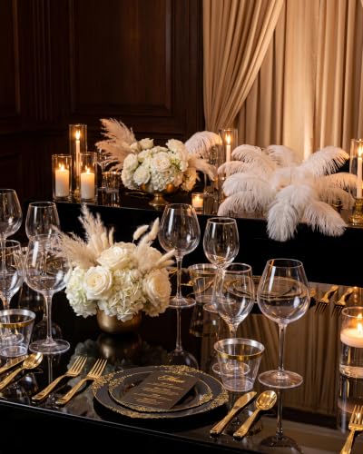 Black and Gold Disposable Dinnerware Set for 100 Guests - Baroque Style Plates and Utensils