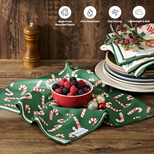 RECYCO Christmas Treats Waffle Kitchen Towel Set of 2 - Ultra Absorbent Microfiber, 16x28
