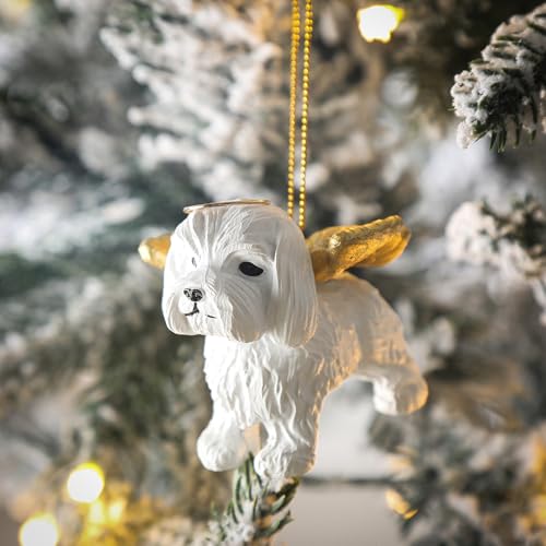 Jetec Malta Angel Dog Memorial Christmas Ornament with Gold Wings, Hanging Memorial for Tree
