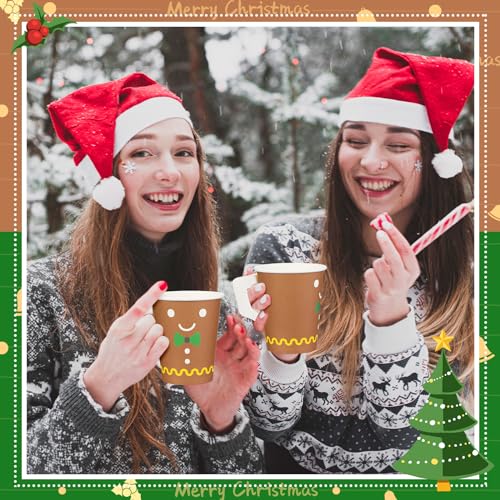 Gingerbread Man Christmas Paper Coffee Cups with Handles, 120 Pack