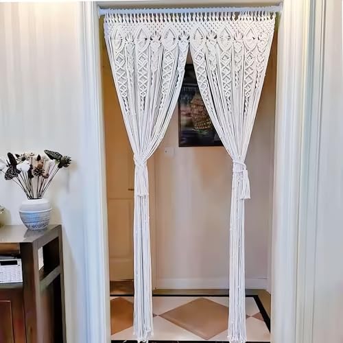 Boho Macrame Curtain Wall Decor 40x80 Inches Handmade Cotton Tapestry