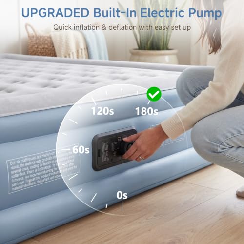 Twin Air Mattress with Built-in Pump - 18-Inch, Blue Gray, Self-Inflating, Portable for Camping & Guests