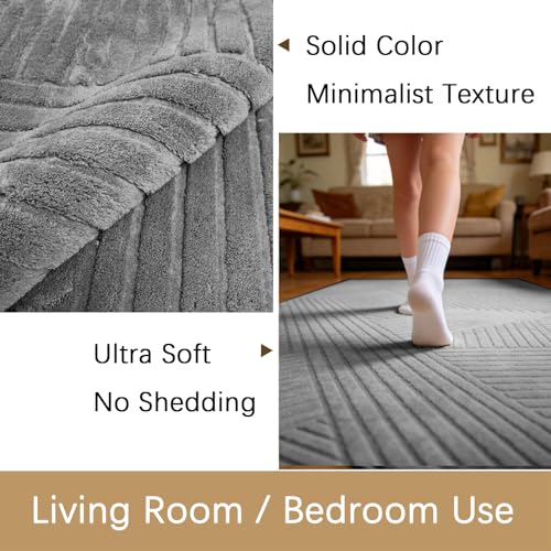 Grey Geometric Washable Area Rug 5x7 - Non-Slip Modern Living Room Floor Cover