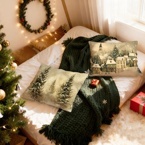 Lanpn Christmas Standard Pillowcase 20x26 Set of 2, House Forest