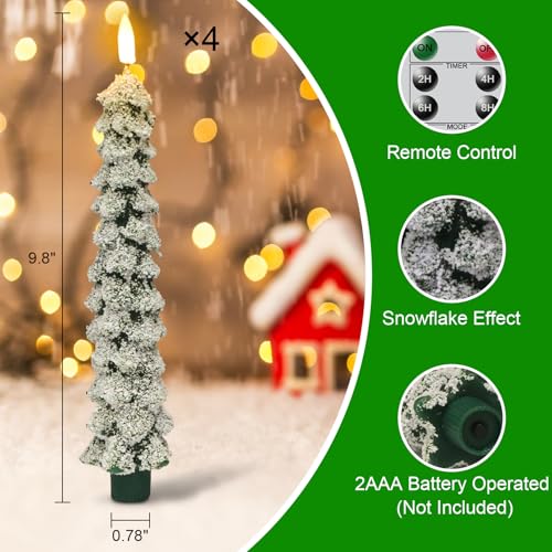 DRomance 5-4 Snowflake Christmas Tree Flameless Taper Candles with Remote Timer Set