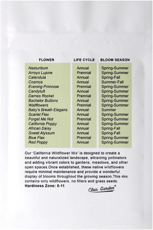 California Wildflower Mix - 5,000 Non-GMO Seeds | 17 Varieties for Vibrant Perennial & Annual Blooms