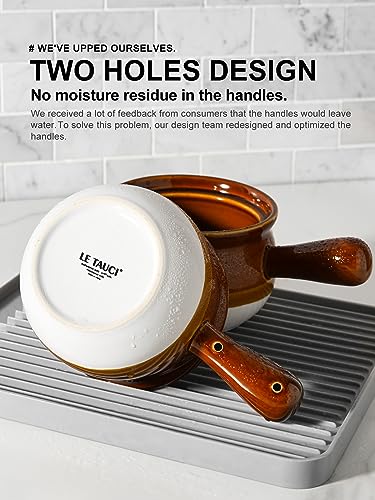22 Ounce Ceramic Soup Bowls with Handles - Set of 4 French Onion & Soup Crocks, Oven Safe & Stackable