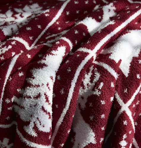 R.SHARE Christmas Throw Blanket 50x60 Red / White Fuzzy Cozy Snow Deer Tree Pattern