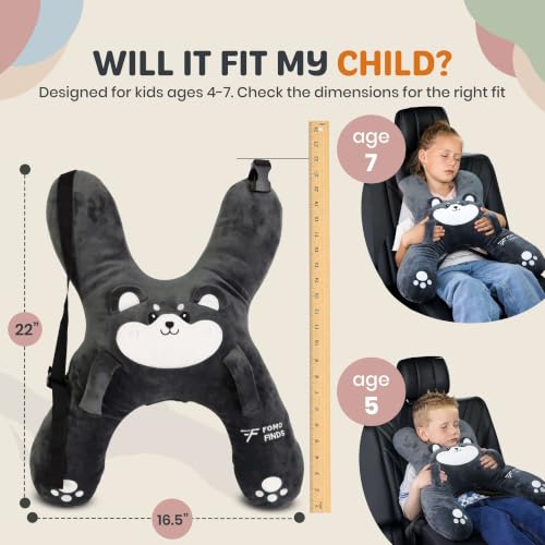 Kids Car Sleeping Pillow Roxy the Dog H-Shaped Neck & Back Support Grey