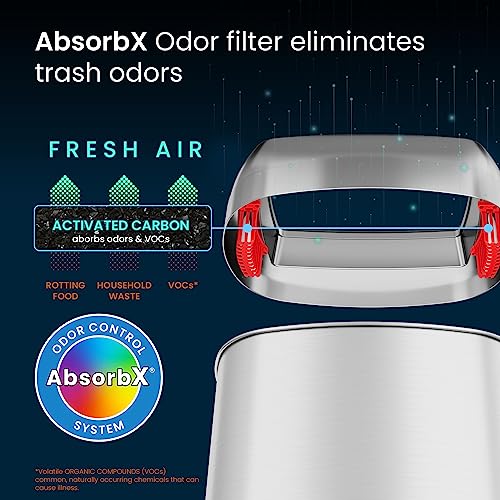 Silver 13 Gallon Open Top Trash Can - Oval Stainless Steel Waste Bin with Odor Filters