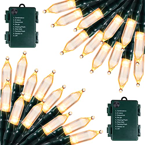 Brightown Battery Operated Christmas Lights 2 Pack 18 FT 50 LED Warm