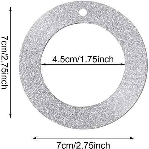 12 Pieces Christmas Magnetic Photo Frame Ornaments with Twine, Glitter Round Holiday Picture Frames Gifts and Tree Decoration for Valentines Day Party Favor (Silver)