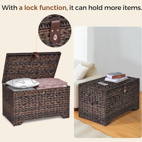 Honjourai Brown PE Rattan 165L Handwoven Wicker Storage Basket with Lid