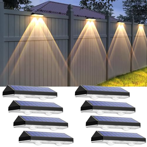 Solar Fence Lights Outdoor 3000K-6000K 3 Modes 8 Pack Black