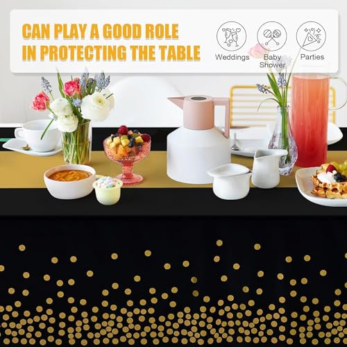 Childom 3 Pack Black and Gold Tablecloths for Events,54"x108" Plastic Table Cloths for Rectangle Tables,Disposable Party Table Covers for New Years Eve Decorations 2026,Holiday Birthday Wedding Dining