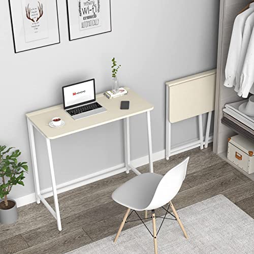 Large Size Foldable Computer Desk 39.4" for Small Spaces - Oak Finish