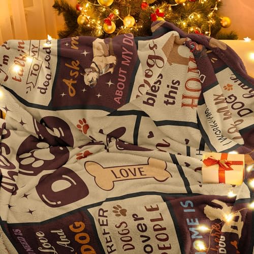 Dog Mom Gift Blanket for Women 60x50 Inches, Cute Dog Lover Throw - Henazin