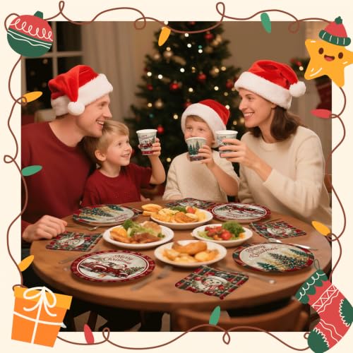 Hiboss Christmas Party Supplies 104 pcs Santa & Snowman Disposable Tableware - Variation 03