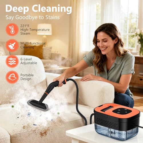 Portable Handheld Steam Cleaner with 16 Accessories - Light Orange